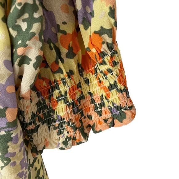 Rails Roma Gardenia Floral Puff Sleeve Yellow Green Dress size XL V-neck Mini - Picture 8 of 10